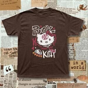 Brown Hello Kitty Graphic Tee With Hello Kitty Graphic With Pentagram